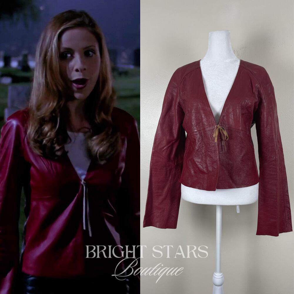 Rare Red Leather Jacket ASO Buffy the Vampire Slayer Tie Front Deadstock Vintage
